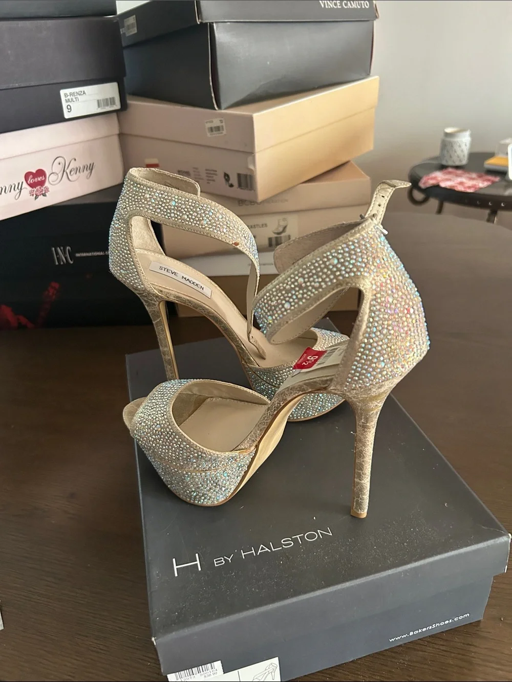 Steve Madden Champagne Crystal Platform Stiletto Sandals